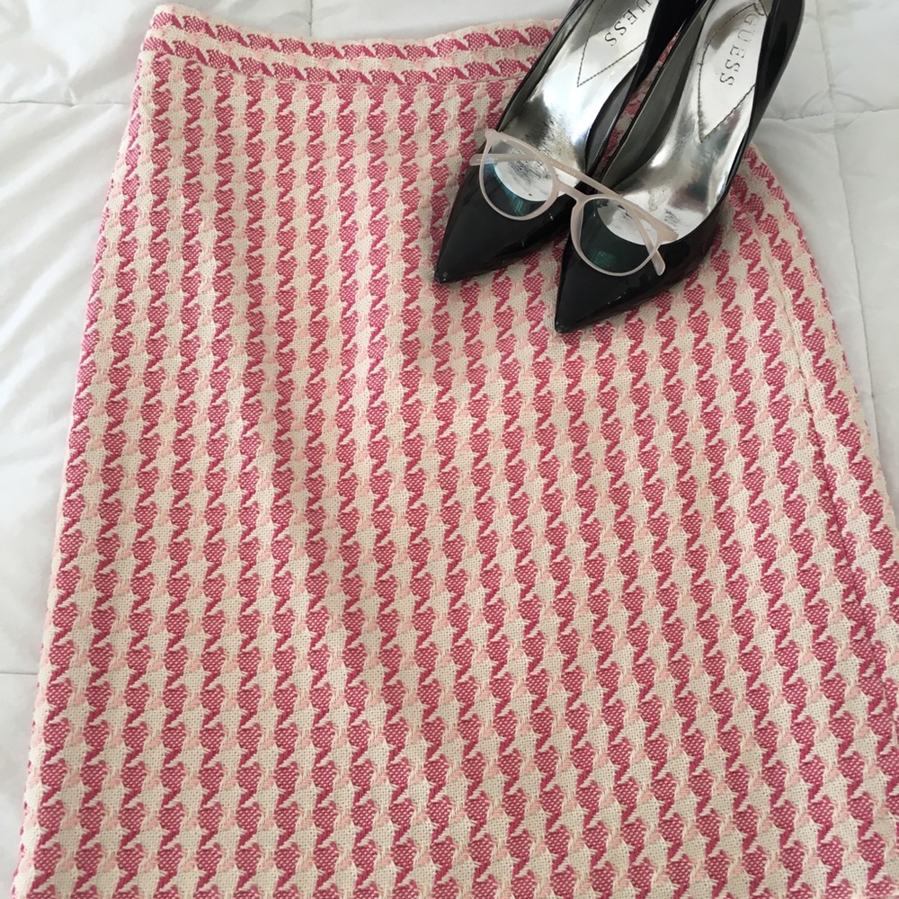 Banana Republic pink houndstooth midi pencil skirt, Sz 2